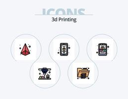 Línea de impresión 3d llena de diseño de iconos del paquete de iconos 5. d. diseño. el plastico. cubo. carpeta vector