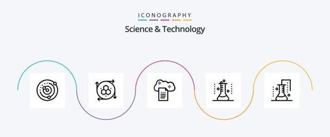 Science And Technology Line 5 Icon Pack Including lab glassware. erlenmeyer flask. modeling tool. chemical flask. online docs vector