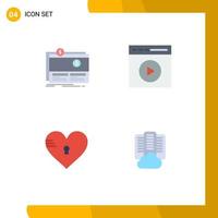 Pack of 4 creative Flat Icons of crowdfunding watch video platform media play secure Editable Vector Design Elements