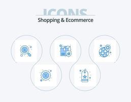 compras y comercio electrónico paquete de iconos azules 5 diseño de iconos. envío. caja. descuento. envío. entrega vector