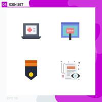 Modern Set of 4 Flat Icons and symbols such as laptop badge credit money rank Editable Vector Design Elements