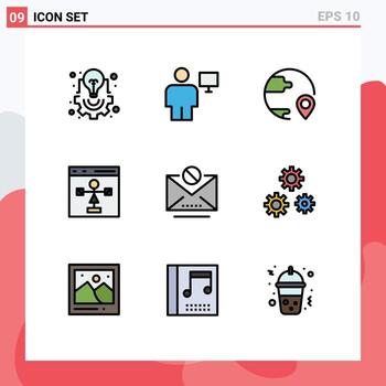 paquete de interfaz de usuario de 9 colores planos básicos de línea rellena de codificación de desarrollo elementos de diseño vectorial editables globales de envío humano vector