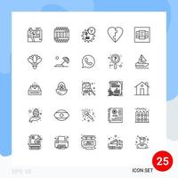 Pack of 25 Modern Lines Signs and Symbols for Web Print Media such as price puzzle prison love process Editable Vector Design Elements