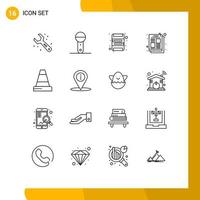 Stock Vector Icon Pack of 16 Line Signs and Symbols for construction job ad technology post ad Editable Vector Design Elements