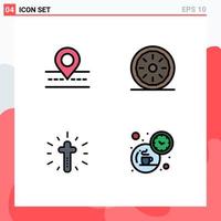 Pictogram Set of 4 Simple Filledline Flat Colors of road celebration map pie cross Editable Vector Design Elements