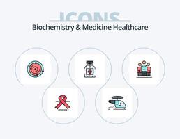 bioquímica y medicina cuidado de la salud línea llena de iconos paquete 5 diseño de iconos. médico. jeringuilla. médico. médico. sangre vector