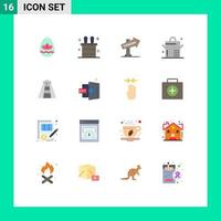 Universal Icon Symbols Group of 16 Modern Flat Colors of logout door location monument chichen itza Editable Pack of Creative Vector Design Elements