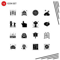 Universal Icon Symbols Group of 16 Modern Solid Glyphs of bike marketing helmet cloud message Editable Vector Design Elements