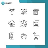 Editable Vector Line Pack of 9 Simple Outlines of setting server web online file Editable Vector Design Elements