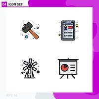 Mobile Interface Filledline Flat Color Set of 4 Pictograms of knock farming smash job nature Editable Vector Design Elements