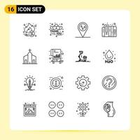 Group of 16 Outlines Signs and Symbols for historic christian raining building document Editable Vector Design Elements