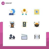 Modern Set of 9 Flat Colors Pictograph of seminar dais protection classroom hardware Editable Vector Design Elements