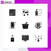 Set of 9 Vector Solid Glyphs on Grid for mobile device conference speech room Editable Vector Design Elements