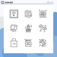 Set of 9 Commercial Outlines pack for start party turning balloons sign Editable Vector Design Elements