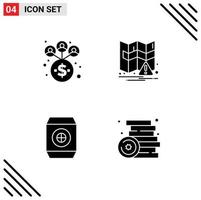 Mobile Interface Solid Glyph Set of 4 Pictograms of business brick map drink party Editable Vector Design Elements