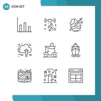 conjunto de 9 iconos modernos de la interfaz de usuario símbolos signos para el crecimiento del carro color finanzas crecer elementos de diseño vectorial editables vector