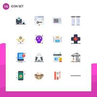 Mobile Interface Flat Color Set of 16 Pictograms of deveopment curtains login bathroom sound Editable Pack of Creative Vector Design Elements