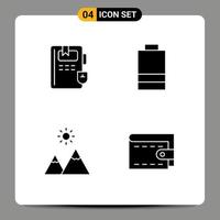 Universal Icon Symbols Group of 4 Modern Solid Glyphs of book peak battery extreme money Editable Vector Design Elements