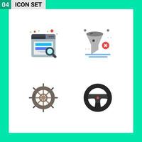 Flat Icon Pack of 4 Universal Symbols of search navigation delete remove ship Editable Vector Design Elements