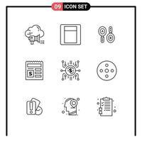 Group of 9 Outlines Signs and Symbols for crowdfunding bank research document basic Editable Vector Design Elements