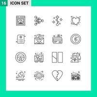 Mobile Interface Outline Set of 16 Pictograms of identity id card healthcare id emotions Editable Vector Design Elements