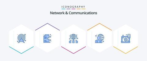 Network And Communications 25 Blue icon pack including globe. user. application. server. link vector