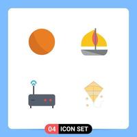 conjunto moderno de 4 iconos planos pictograma de baby kite beach hub festival elementos de diseño vectorial editables vector