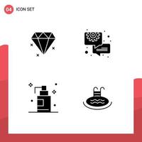 4 Universal Solid Glyphs Set for Web and Mobile Applications diamond hotel chat gel swimming Editable Vector Design Elements