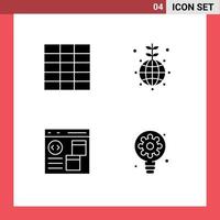 Set of 4 Vector Solid Glyphs on Grid for grid develop globe app creative Editable Vector Design Elements