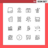 User Interface Pack of 16 Basic Outlines of devices lighter pin flame party Editable Vector Design Elements