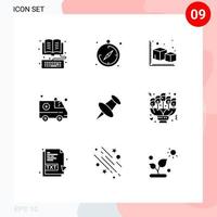 Universal Icon Symbols Group of 9 Modern Solid Glyphs of mark marker arrow medical ambulance Editable Vector Design Elements