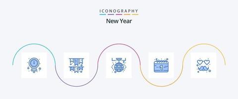 New Year Blue 5 Icon Pack Including love. new year. party. holiday. celebration vector