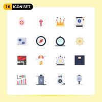 Editable Vector Line Pack of 16 Simple Flat Colors of frame content crown tablet configuration Editable Pack of Creative Vector Design Elements
