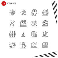 Pictogram Set of 16 Simple Outlines of eight water creative shower bathroom Editable Vector Design Elements