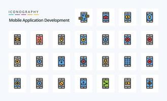 25 Mobile Application Development Line Filled Style icon pack vector