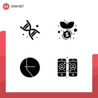 Solid Glyph Pack of 4 Universal Symbols of bio pie technology investment calling Editable Vector Design Elements