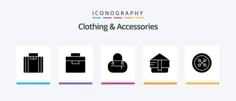 paquete de iconos de glifo 5 de ropa y accesorios que incluye . coser. moda. cierre. botón. diseño de iconos creativos vector