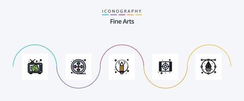 paquete de iconos de 5 planos llenos de línea de bellas artes que incluye diseño. pintar. pintar. letras. película vector