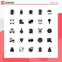 Group of 25 Modern Solid Glyphs Set for evasion note badge interface app Editable Vector Design Elements