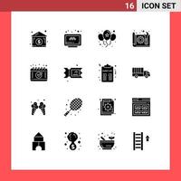 16 Universal Solid Glyph Signs Symbols of appointment paper balloons construction architecture Editable Vector Design Elements
