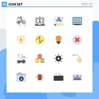 Modern Set of 16 Flat Colors and symbols such as screen coding flowchart laptop hand Editable Pack of Creative Vector Design Elements