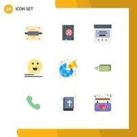 9 Thematic Vector Flat Colors and Editable Symbols of broadcast happy communication comment bubble Editable Vector Design Elements