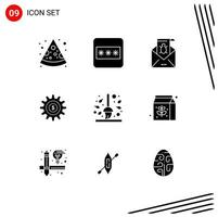 Set of 9 Modern UI Icons Symbols Signs for success setting mail gear threat Editable Vector Design Elements