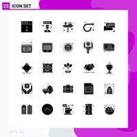 Group of 25 Solid Glyphs Signs and Symbols for conversation right dinner repeat arrow Editable Vector Design Elements