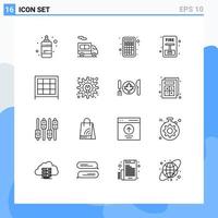 Set of 16 Modern UI Icons Symbols Signs for furniture bookcase calculator fire escape Editable Vector Design Elements