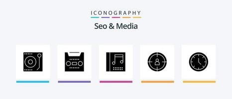 Seo and Media Glyph 5 Icon Pack Including web. time. album. media. target. Creative Icons Design vector