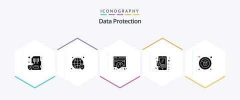 Data Protection 25 Glyph icon pack including lock. mobile. verified. lock. policy vector