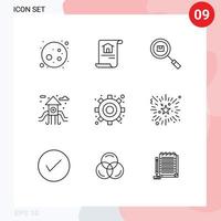 Modern Set of 9 Outlines Pictograph of settings engine delivery play ground city Editable Vector Design Elements