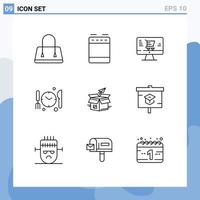 Group of 9 Modern Outlines Set for release package online business time Editable Vector Design Elements