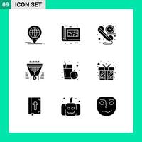 User Interface Pack of 9 Basic Solid Glyphs of money funnel print data time Editable Vector Design Elements